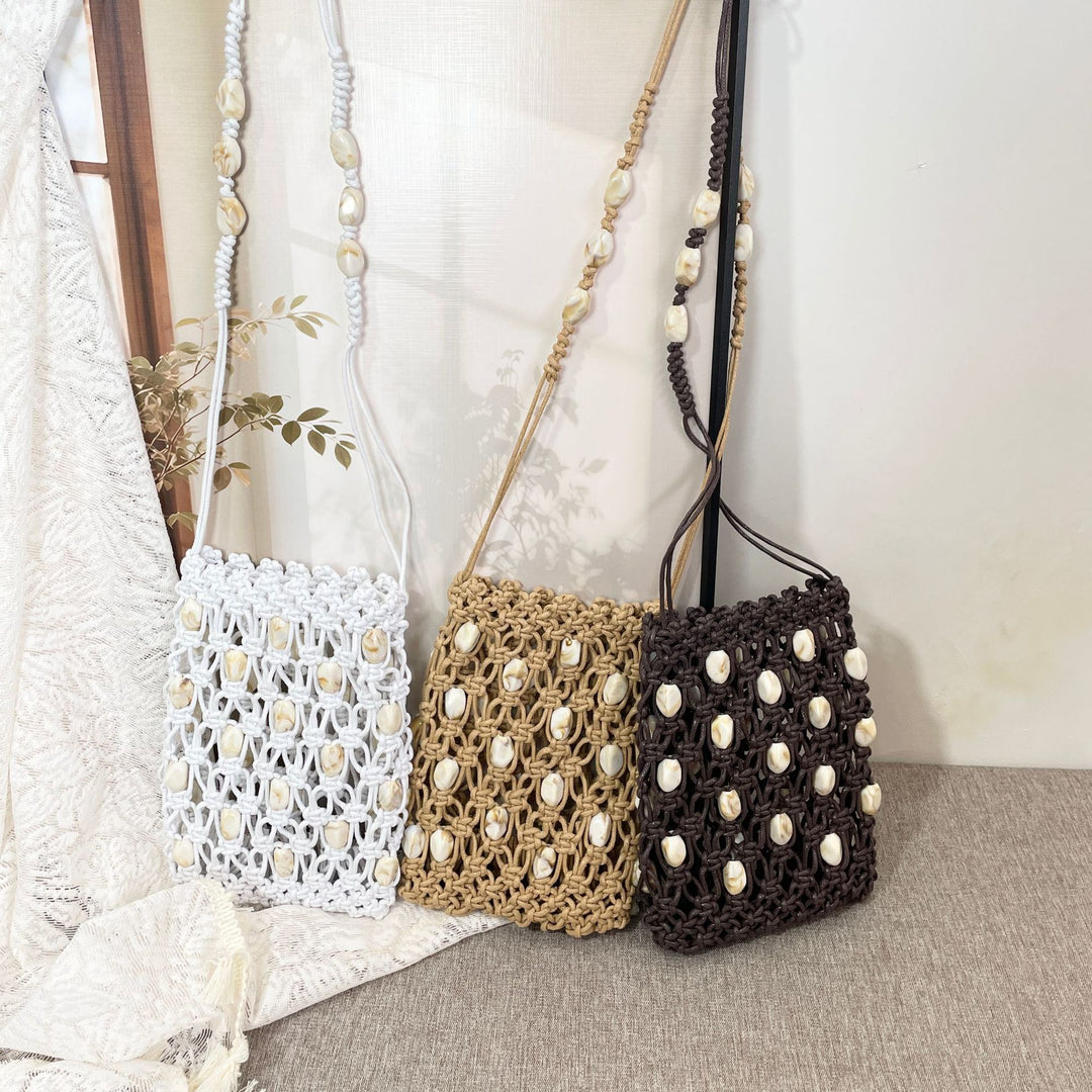 Håndknyttet skulderveske med skjell Skanto