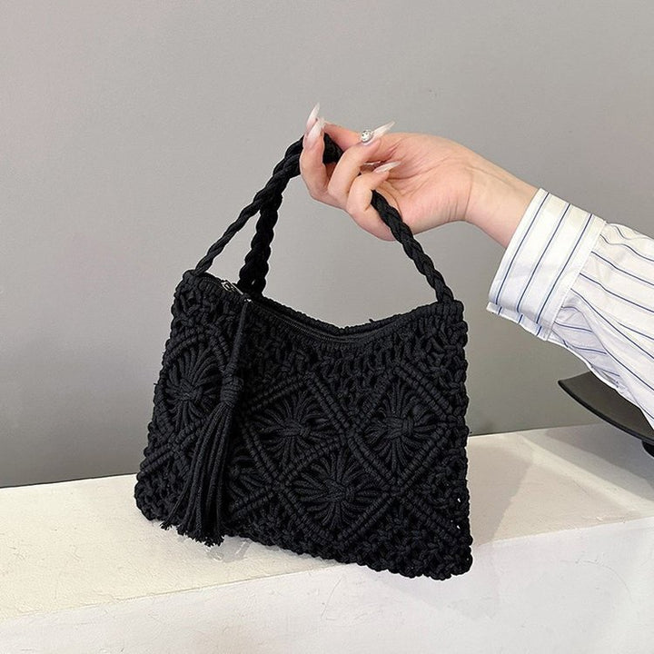 Makramee skulderveske med kunstnerisk knutedesign Skanto