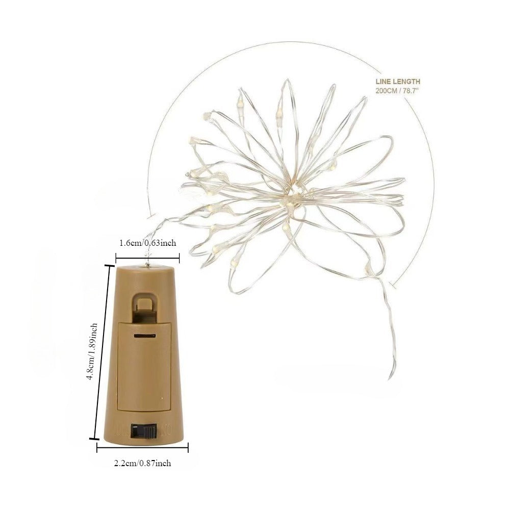 LED Flaskepropp Fairy String Lights Med Vanntett Batterikappe Og Fleksibel Kobbertråd Skanto