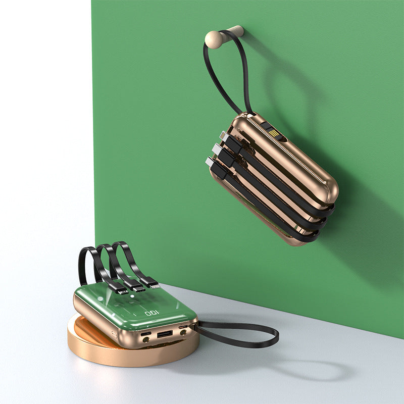 Bærbar Powerbank med integrerte ladekabler og digital ladedispay Skanto
