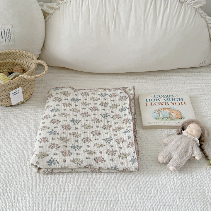 Unisex Cozy Muslin Teppet med Delikat Blomster Mønster Skanto