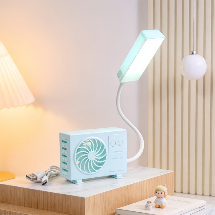 Kvinnelig multifunksjonell bordlampe med integrert vifte Skanto