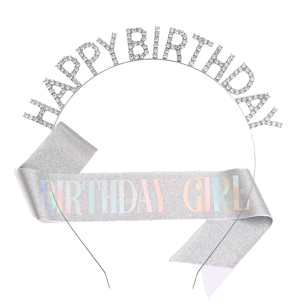 Damer Glitrende Hårbånd med "Happy Birthday"-påskrift Skanto
