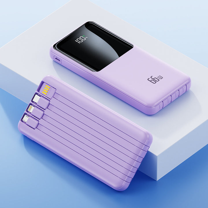 Bærbar powerbank med integrerte ladekabler og LED-batteristatusindikator Skanto