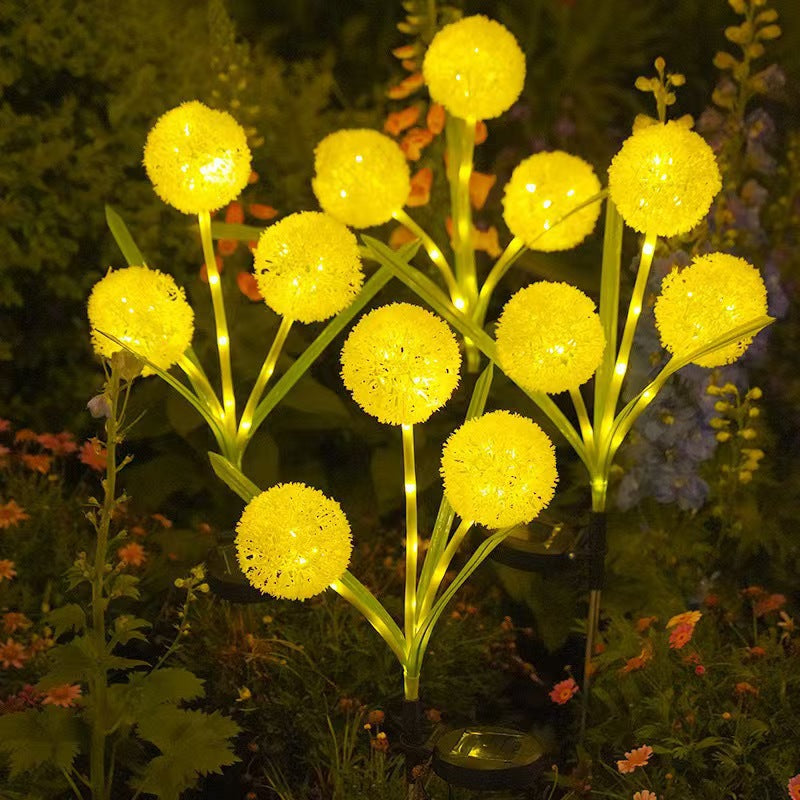Løvetann-inspirerte solenergi hage-spyd med integrert solcellepanel og doble blomsterkuler Skanto