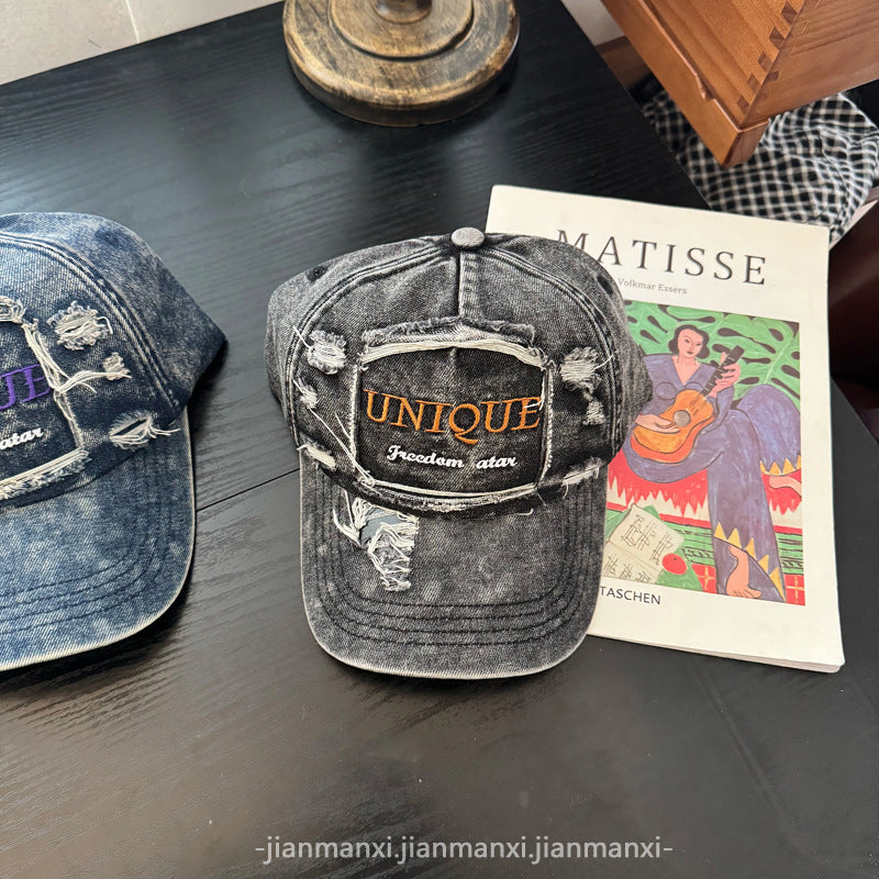 Kvinne's Slitt Denim Baseball Caps Skanto 1784084142