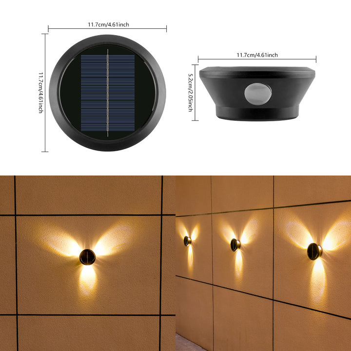 Rund Solvegglampe Med Kvadrant-Stråle LED Dekorativ Utendørs Vegglampe Og Værbestandig Hus Skanto