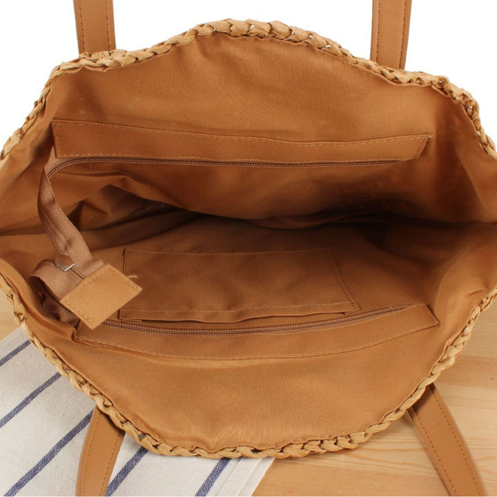 Round straw bag with leather handle Skanto