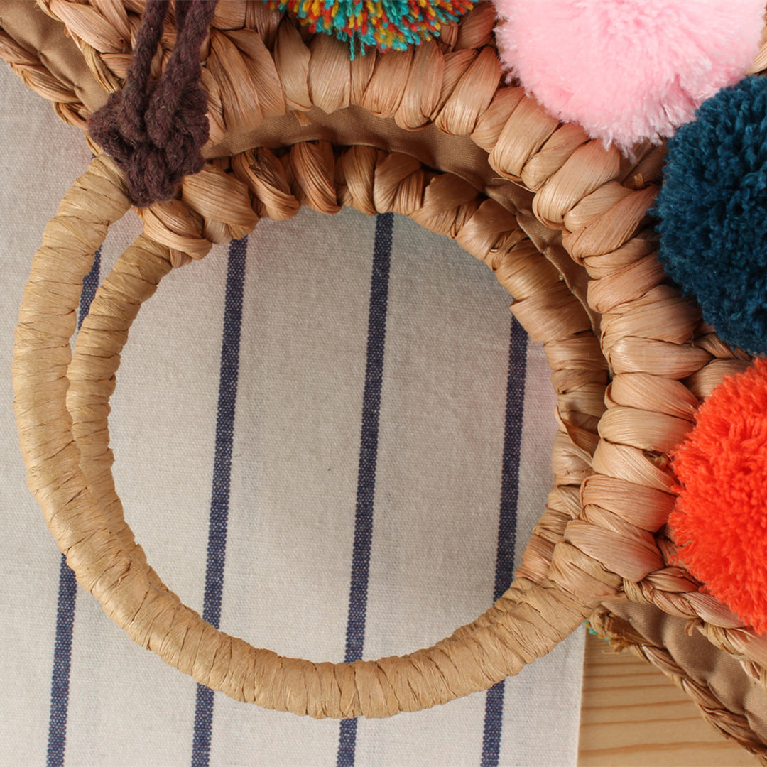 Beach Bag with Colorful Pom-Poms Skanto