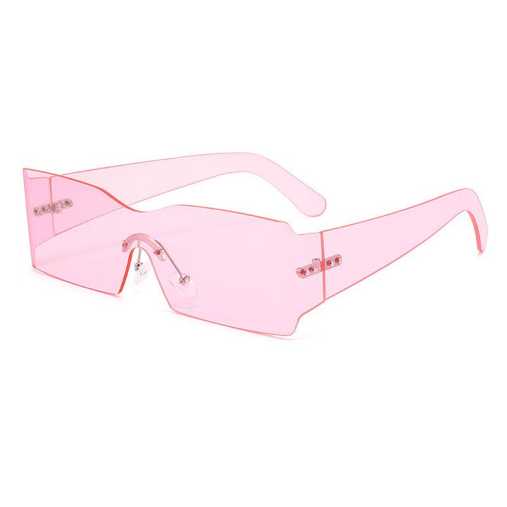 Dame futuristisk mote-solbriller med transparent ramme Skanto
