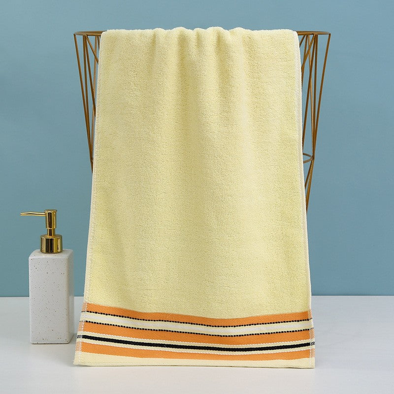 Premium terry towel with elegant stripe border.