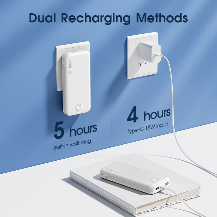 Powerbank med integrert veggkontakt og hurtigladende type-C-funksjon Skanto
