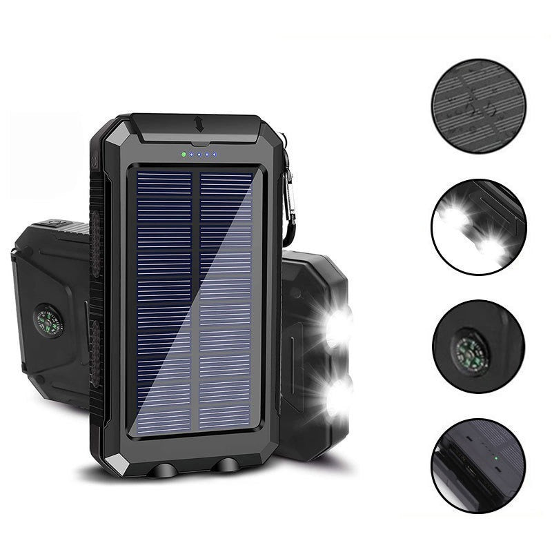 Solcelledrevet powerbank med LED-belysning og innebygd kompass Skanto