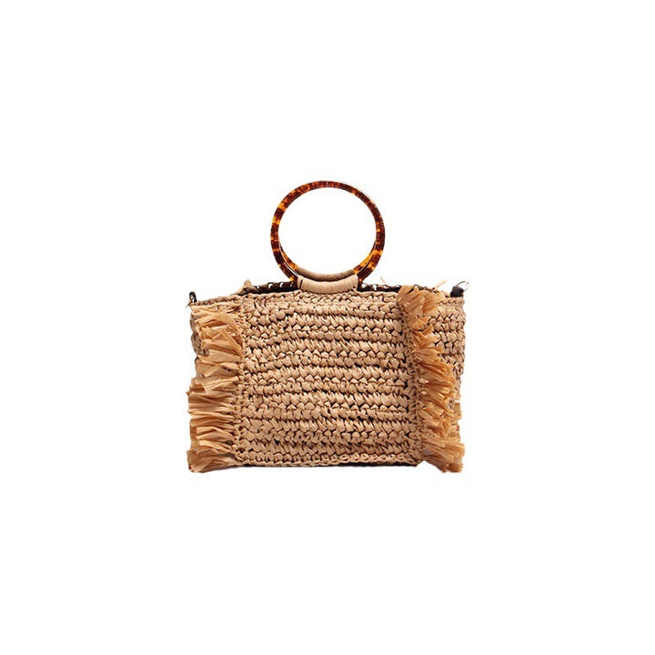 Håndlagd bast-crossbody-veske med fransedetaljer Skanto