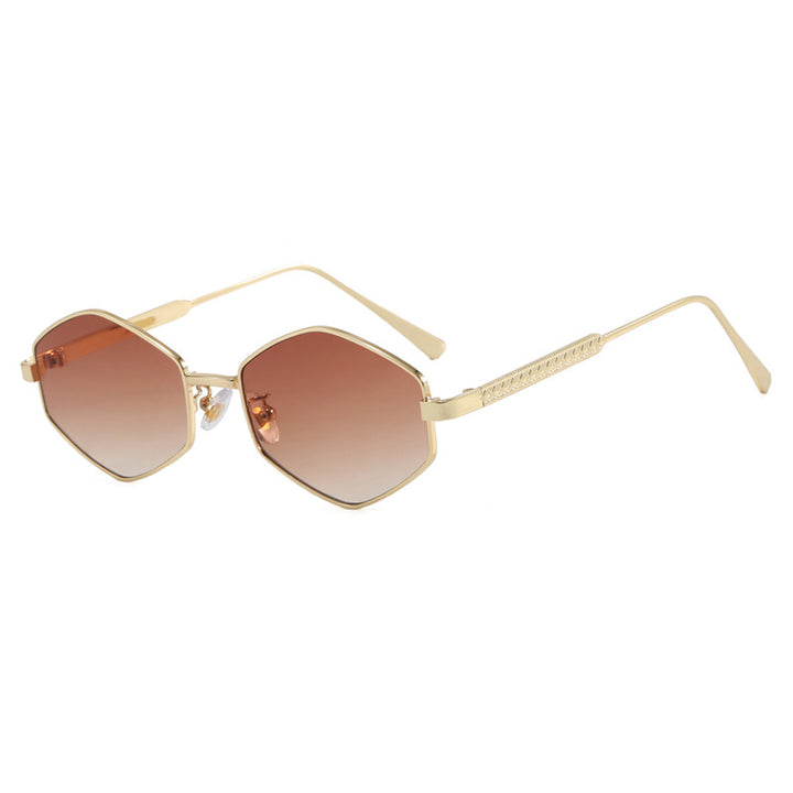 Dame hexagonal solbrille med elegante metallaksenter og UV-beskyttelse Skanto