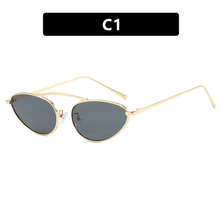 Dame trendy Cat-Eye solbriller med smal metallramme Skanto