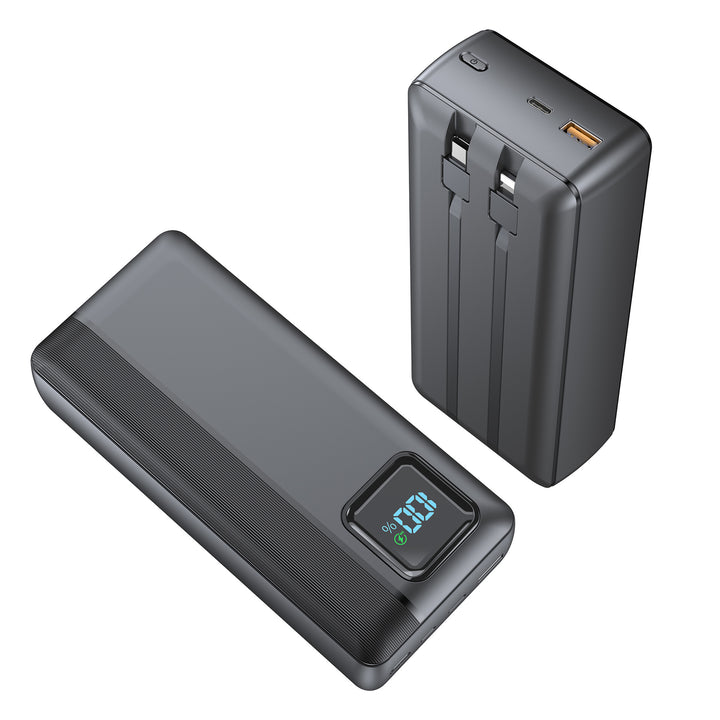 Powerbank med integrerte ladekabler og digital skjerm Skanto