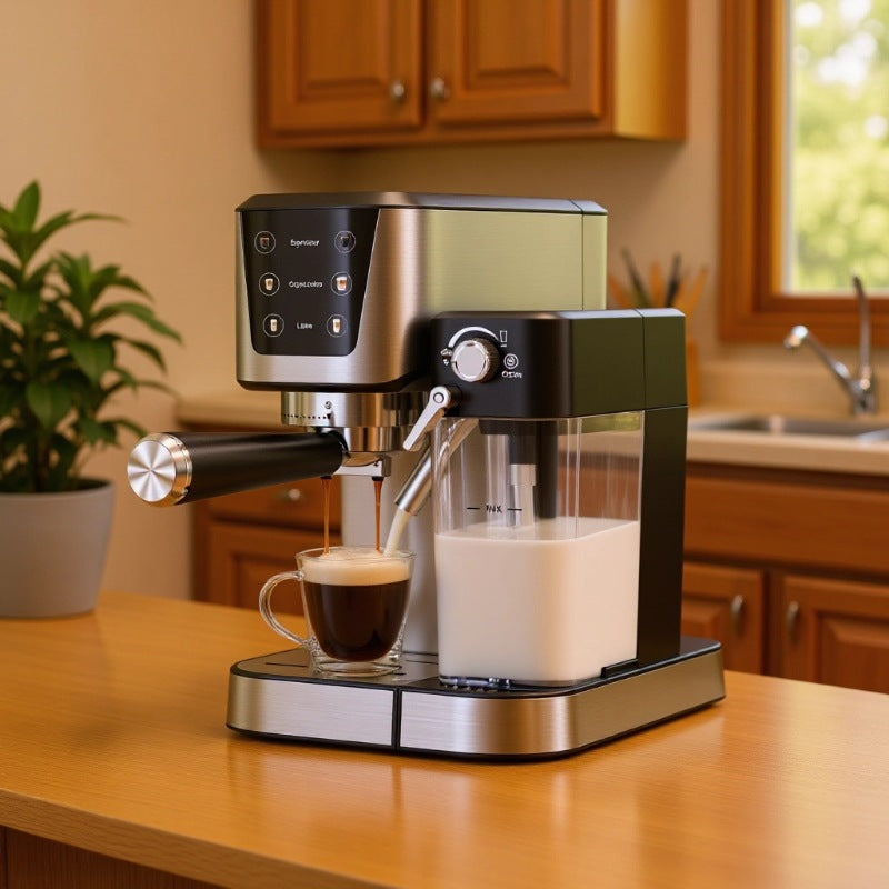 Høytytende espressomaskin med integrert melkeskummer og presis bryggetemperaturkontroll Skanto