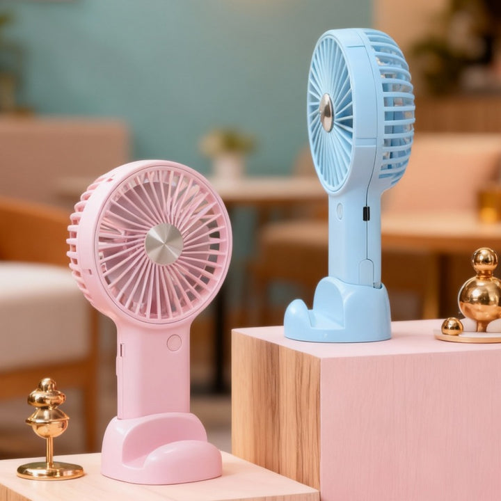 Kvinnelig bærbar håndholdt vifte med variabel hastighetskontroll og ergonomisk design Skanto