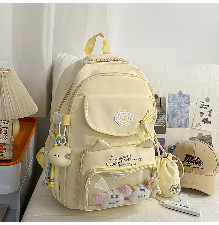 Katt-designet multi-lomme skole ryggsekk Skanto