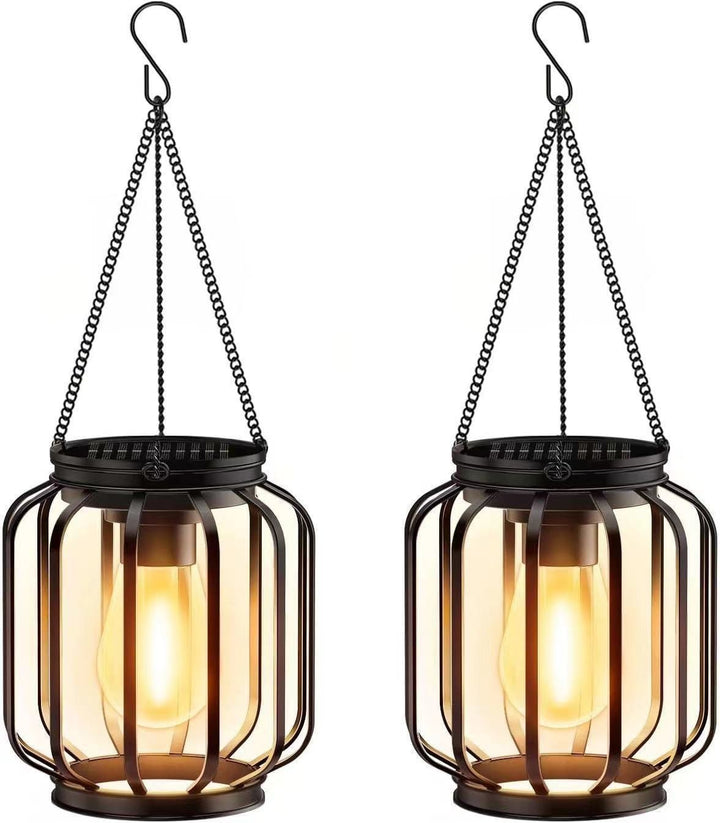 Solcelle Hengende Utelamper Med Vintage-stil LED Trådpære Og Metallbur Vanntett Oppheng Skanto