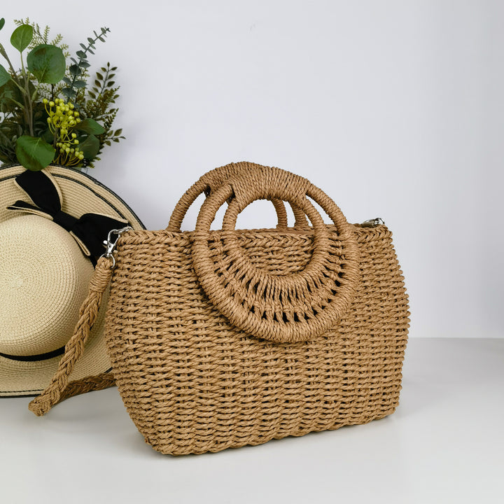 Håndlaget rattanveske med skulderstropp Skanto