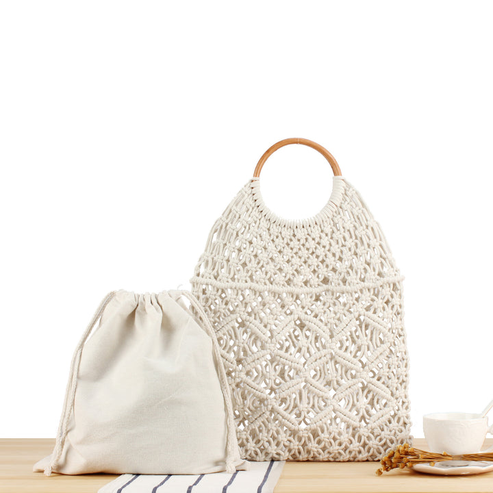 Macrame Tote Bag with Wooden Handle Skanto