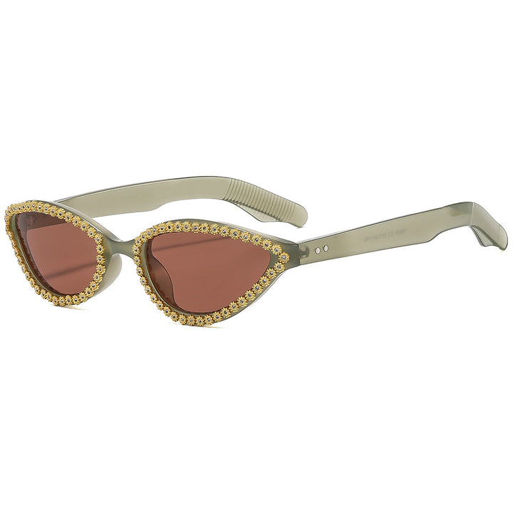 Dame Glamorøs Cat-Eye-solbrille med glitrende blomsterdetaljer Skanto