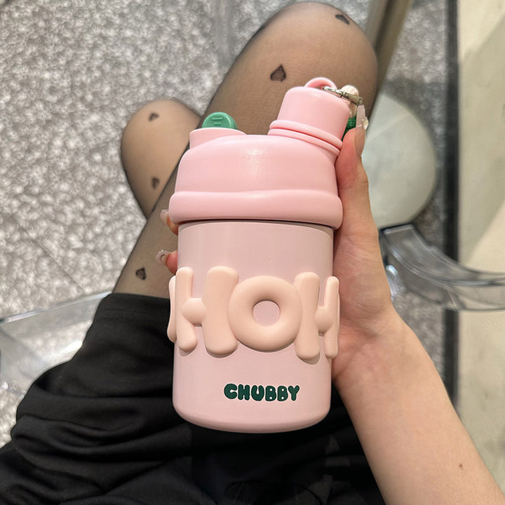 Damen isolierte Wasserflasche mit ergonomischem Tragegriff und fröhlichem Motiv Skanto
