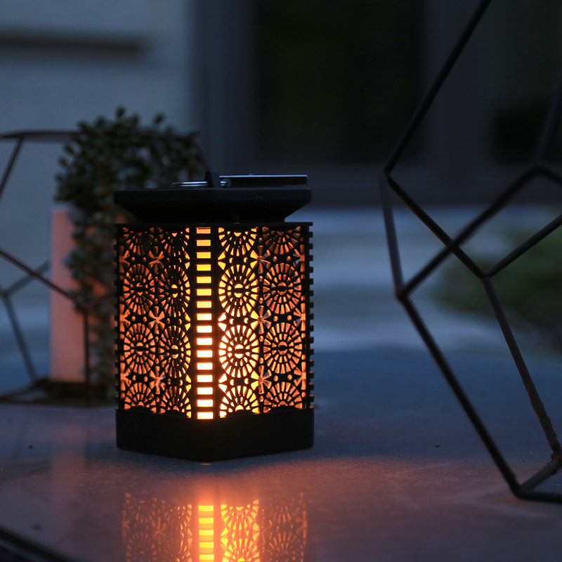Solar-Powered Decorative Metal Lantern with Flickering LED Flame Effect Skanto