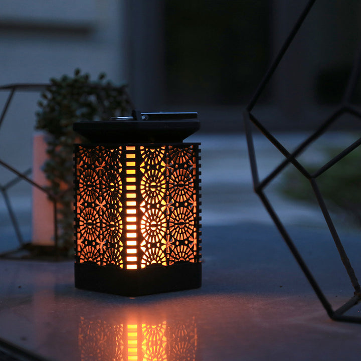 Solar-Powered Decorative Metal Lantern with Flickering LED Flame Effect Skanto