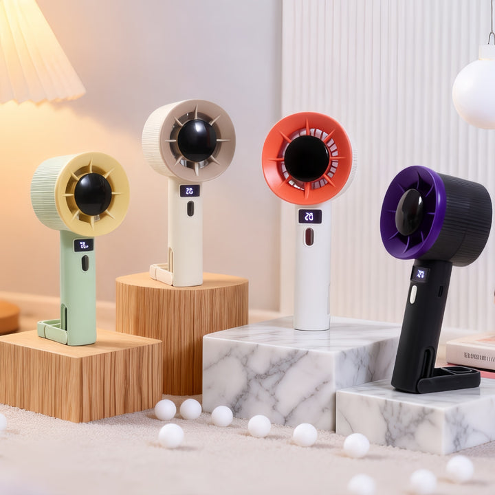 Kvinnenes bærbare håndholdte vifte med LED-skjerm og USB-tilkobling Skanto