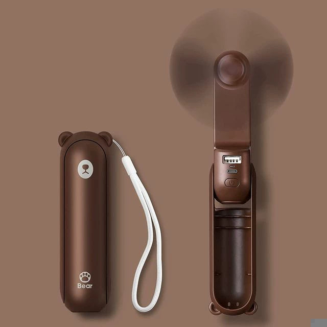 Unisex en størrelse sammenleggbar oppladbar håndvifte med innebygd powerbank og doble USB-ladeporter Skanto