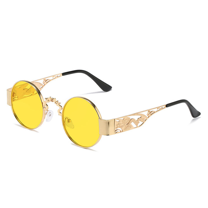 Dame kunstnerisk rundt solbrille med elegant filigranramme Skanto