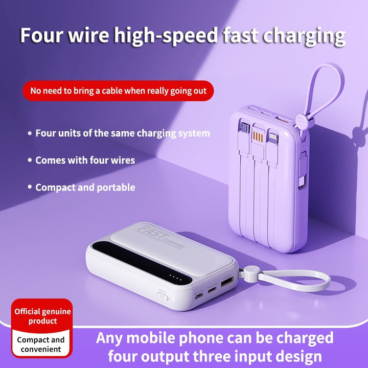 Bærbar powerbank med integrerte hurtigladeporter og multifunksjonskabel Skanto