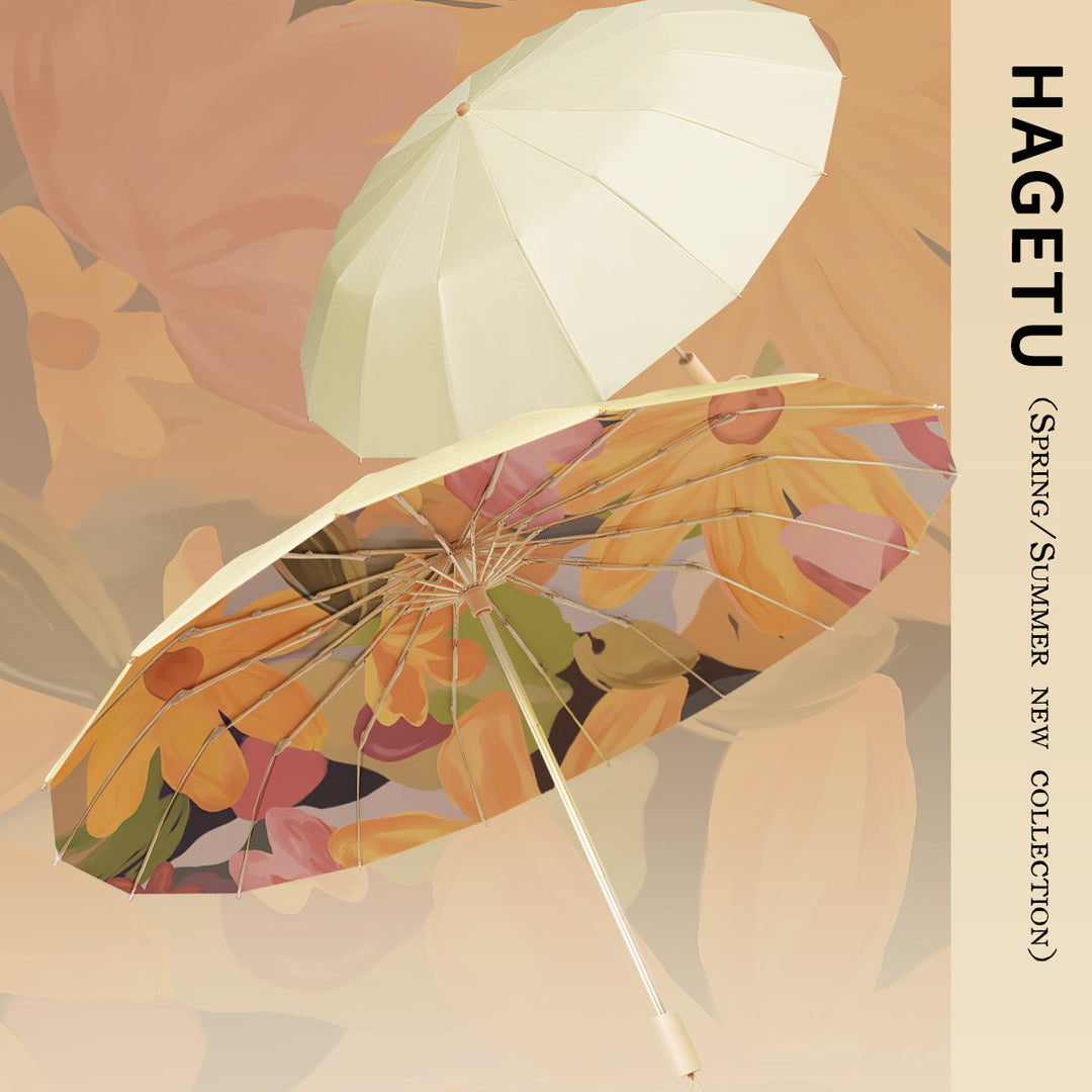 Damer elegant og hendig sammenleggbart paraply med blomstermønster Skanto
