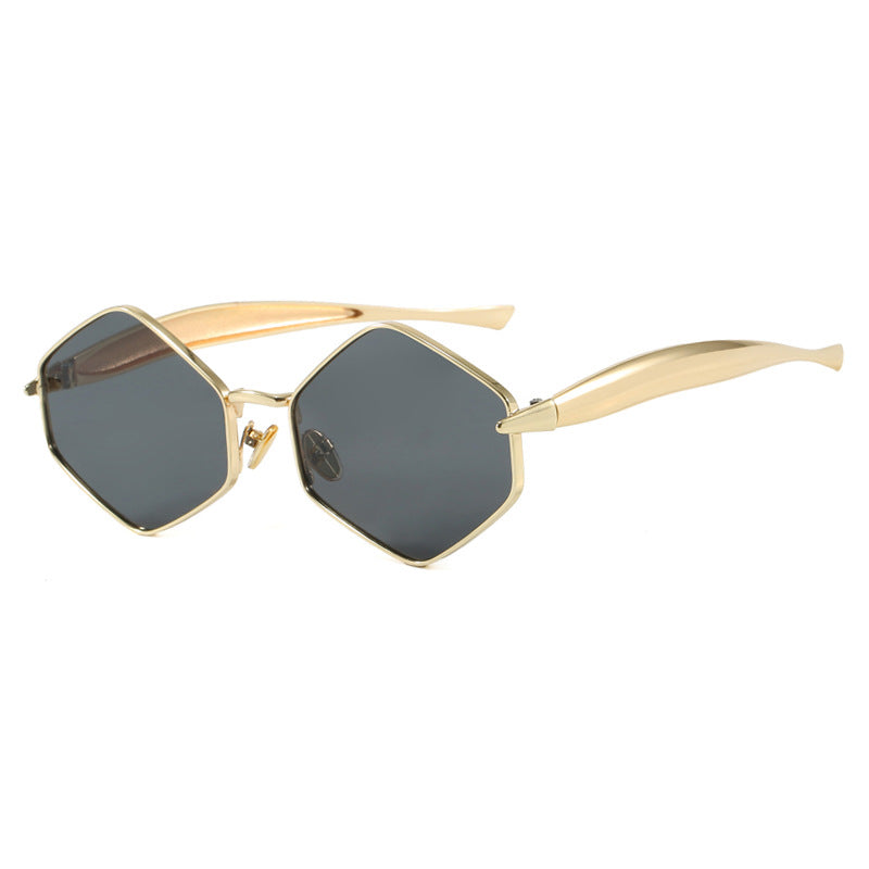 Dame hexagonal solbrille med elegant metallramme og UV-beskyttelse Skanto