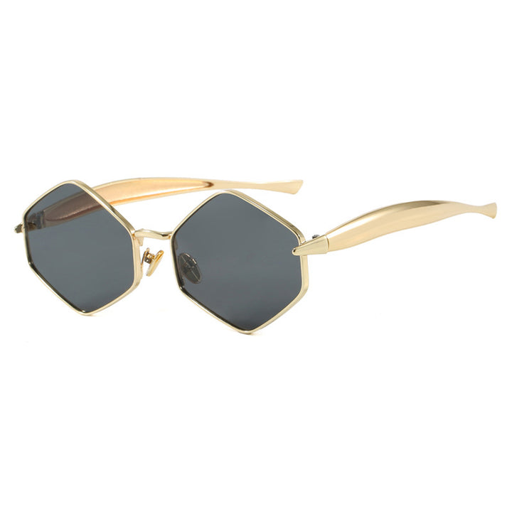 Dame hexagonal solbrille med elegant metallramme og UV-beskyttelse Skanto