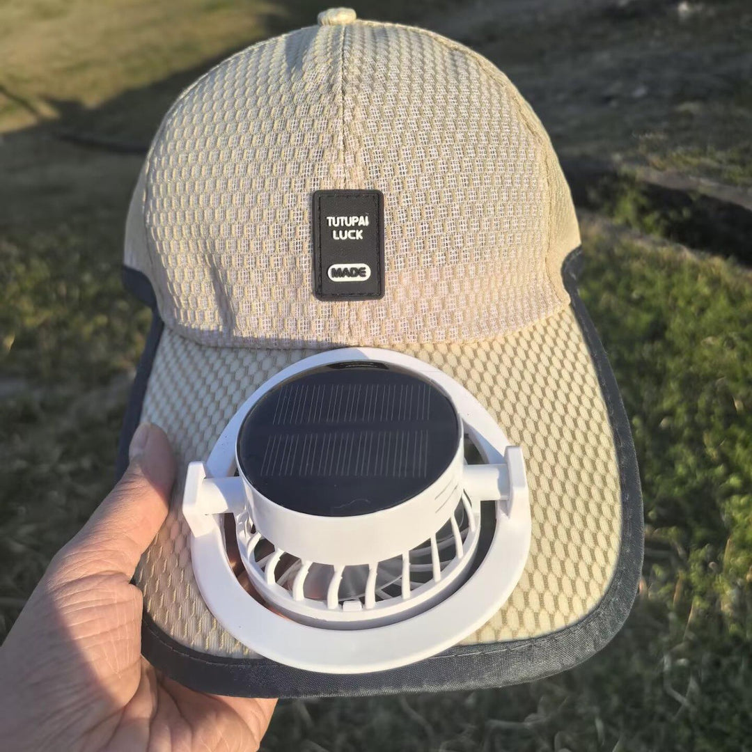 Solcelledrevet baseballcap med avtakbar solfanne og pustende honningkake stoff Skanto