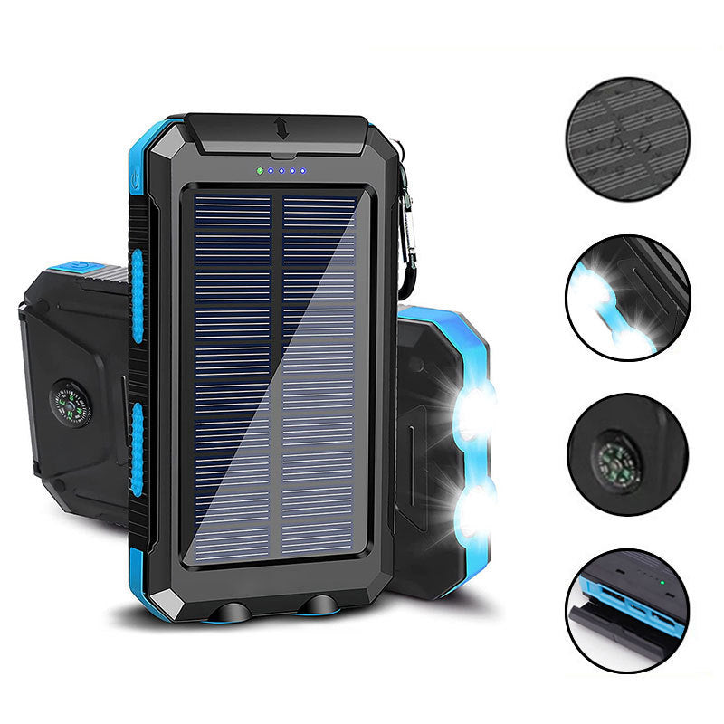 Solcelledrevet powerbank med LED-belysning og innebygd kompass Skanto