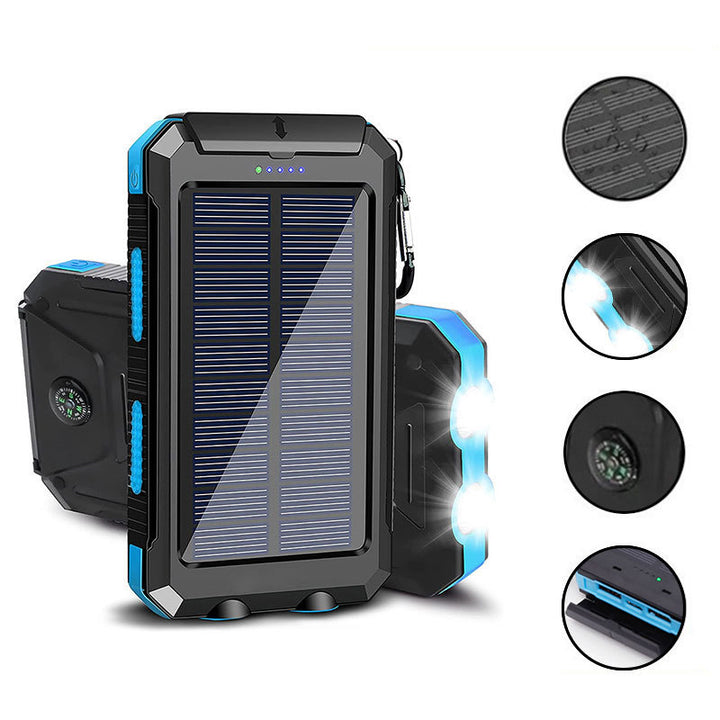Solcelledrevet powerbank med LED-belysning og innebygd kompass Skanto