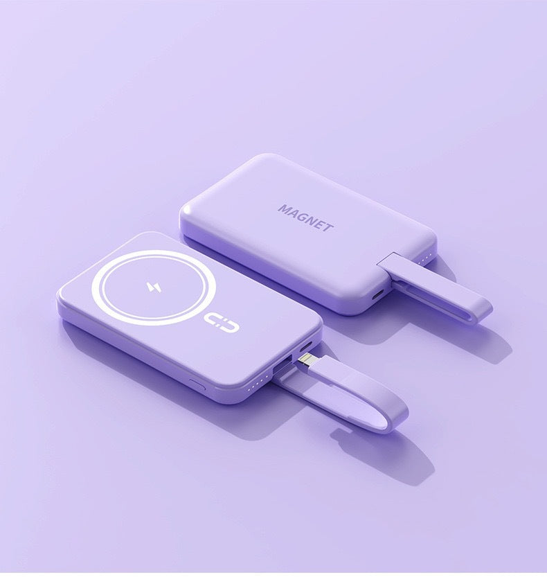 Magnetisk powerbank med trådløs ladefunksjon og integrert hurtiglading Skanto