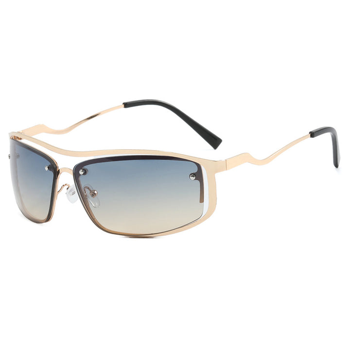 Damer futuristisk solbrille med elegant metallramme og høye transparente glass Skanto