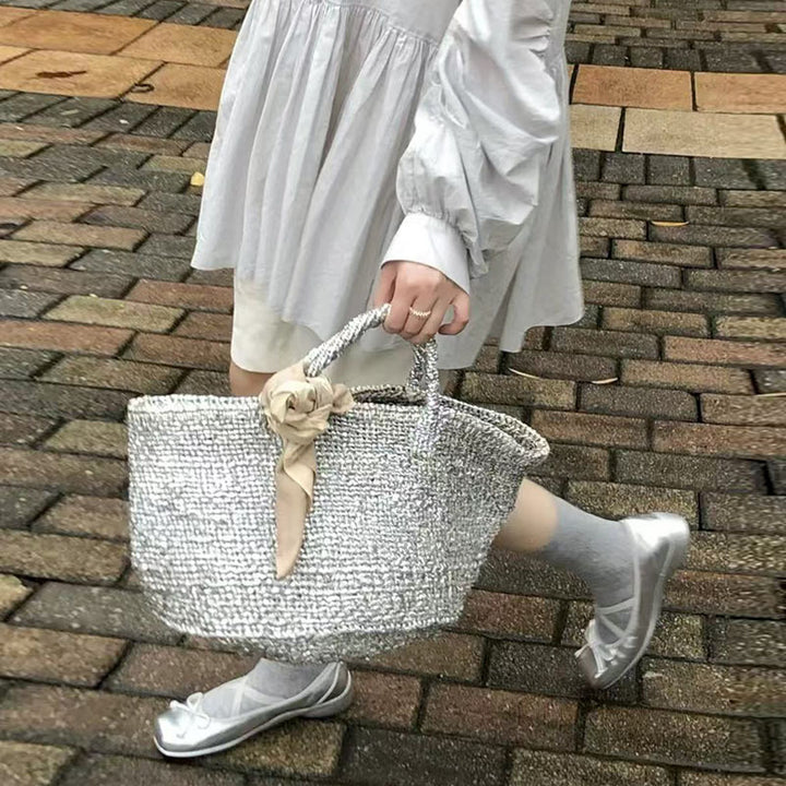 Elegant Flettet Kurvveske med Stabile Håndtak Skanto