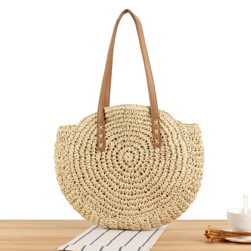 Round straw bag with leather handle Skanto
