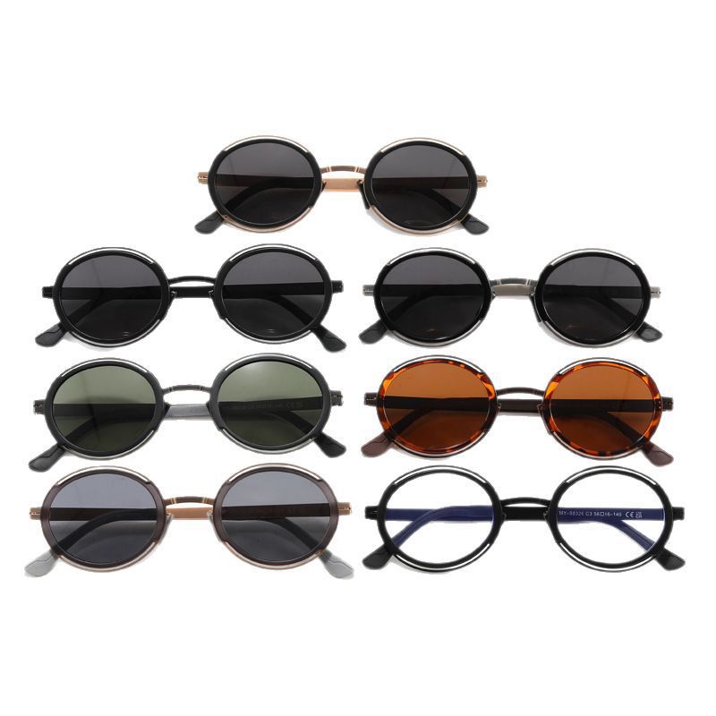 Damer moteriktig rund solbrille med elegant metallramme Skanto