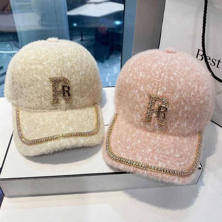 Kvinnens luksuriøse fleece dekorert baseball cap Skanto