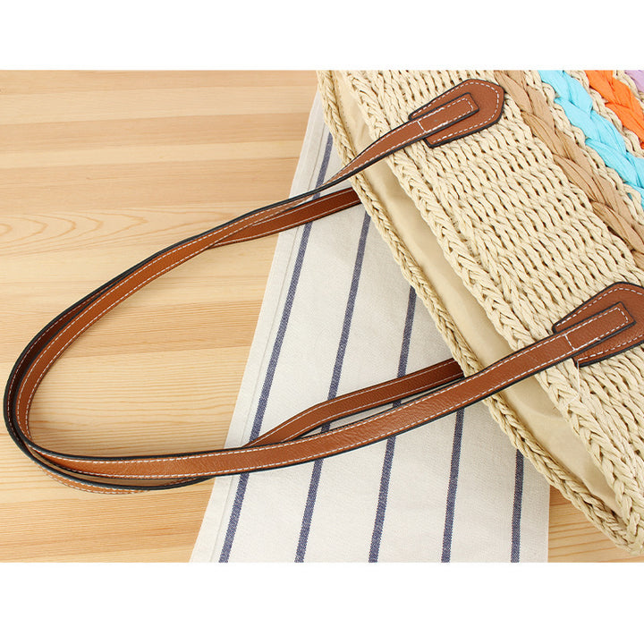 Leisure beach bag in woven natural material with colorful decoration Skanto