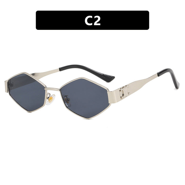 Dame hexagonal designer solbrille med innovativ metallramme Skanto