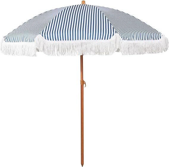 Dame solskjerm med dusk og stripete design Skanto